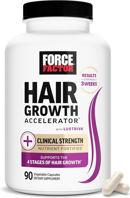 FORCE FACTOR Hair Growth Accelerator Multivitamin for Women & Men, with Lustriva, Biotin, Horsetail & Vitamins A, B12, C, D & E for Thicker Hair, Healthier Skin & Nails, 90 Capsules