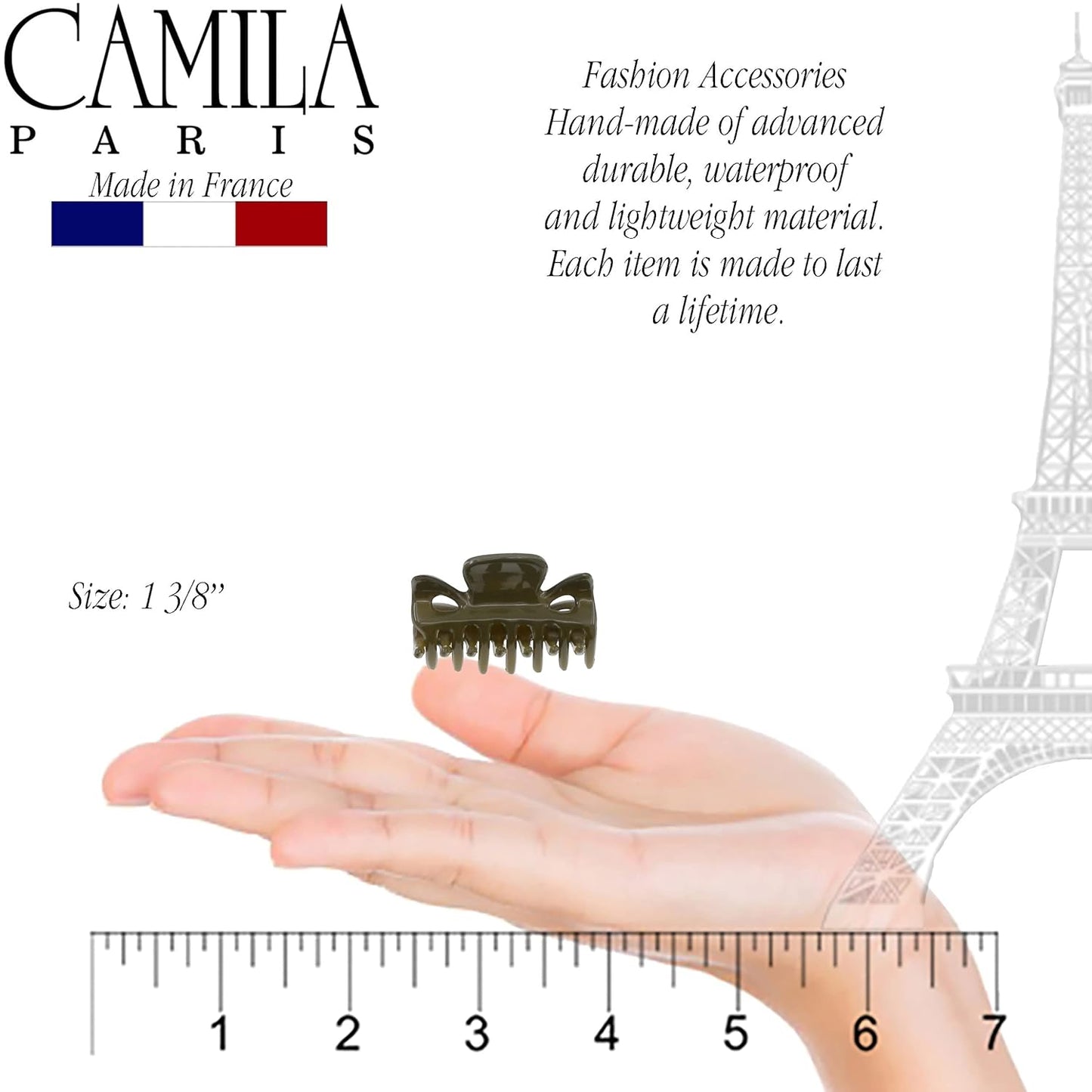 Camila Paris CP3510 French Hair Clip for Women, 1.5 inch Set of 2 Green Girls Hair Claw Clips Jaw Fashion Durable Styling Hair Accessories for Women, Strong Hold No Slip Grip, Made in France