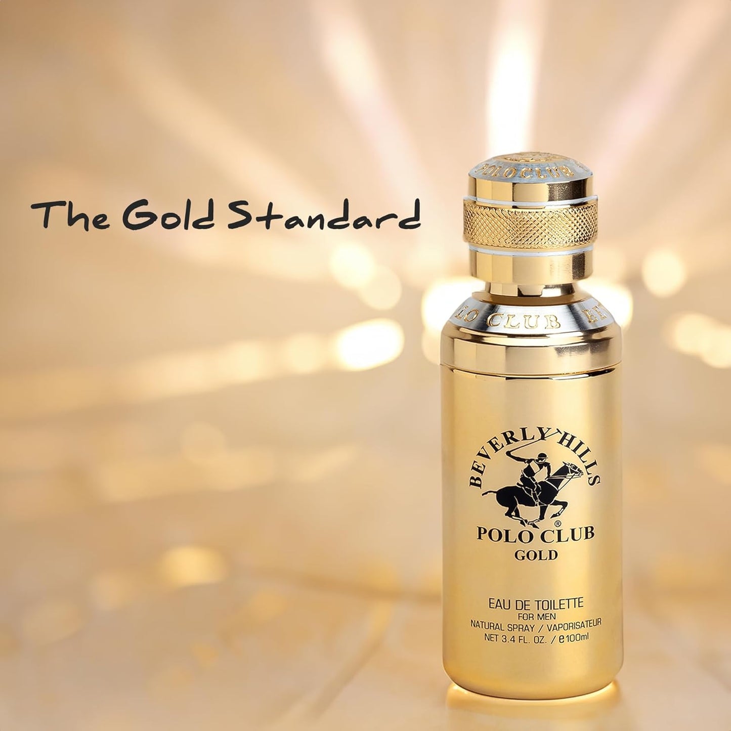 Beverly Hills Polo Club Gold Men's Eau De Toilette Cologne Bonus Pack - Captivating, Long-Lasting Fragrance for Him - 3.4oz Full Size + 0.5oz Travel Spray Set