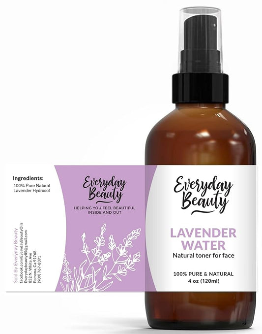 Lavender Hydrosol Facial Toner - All Natural Hydrating Spray Mist for Face and Hair - 100% All Natural Lavender Water Hydrosol 4oz with Fine Mist Cap