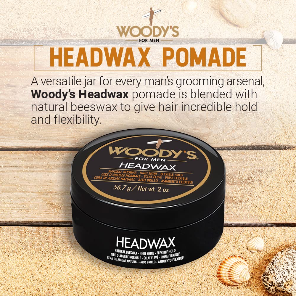 Woody's Headwax Pomade for Men - High Hold Hair Clay, Natural Beeswax Styling Wax, Matte Finish, Flexible Hold, Texturizing Pomade for All Hair Types, 2 oz