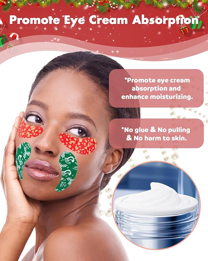 2 Pairs Reusable Under Eye Wrinkle Patches Silicone Mask, Plump Fine Lines & Wrinkles, with Metal Eye Cream Applicator, Tin Case, Red & Green