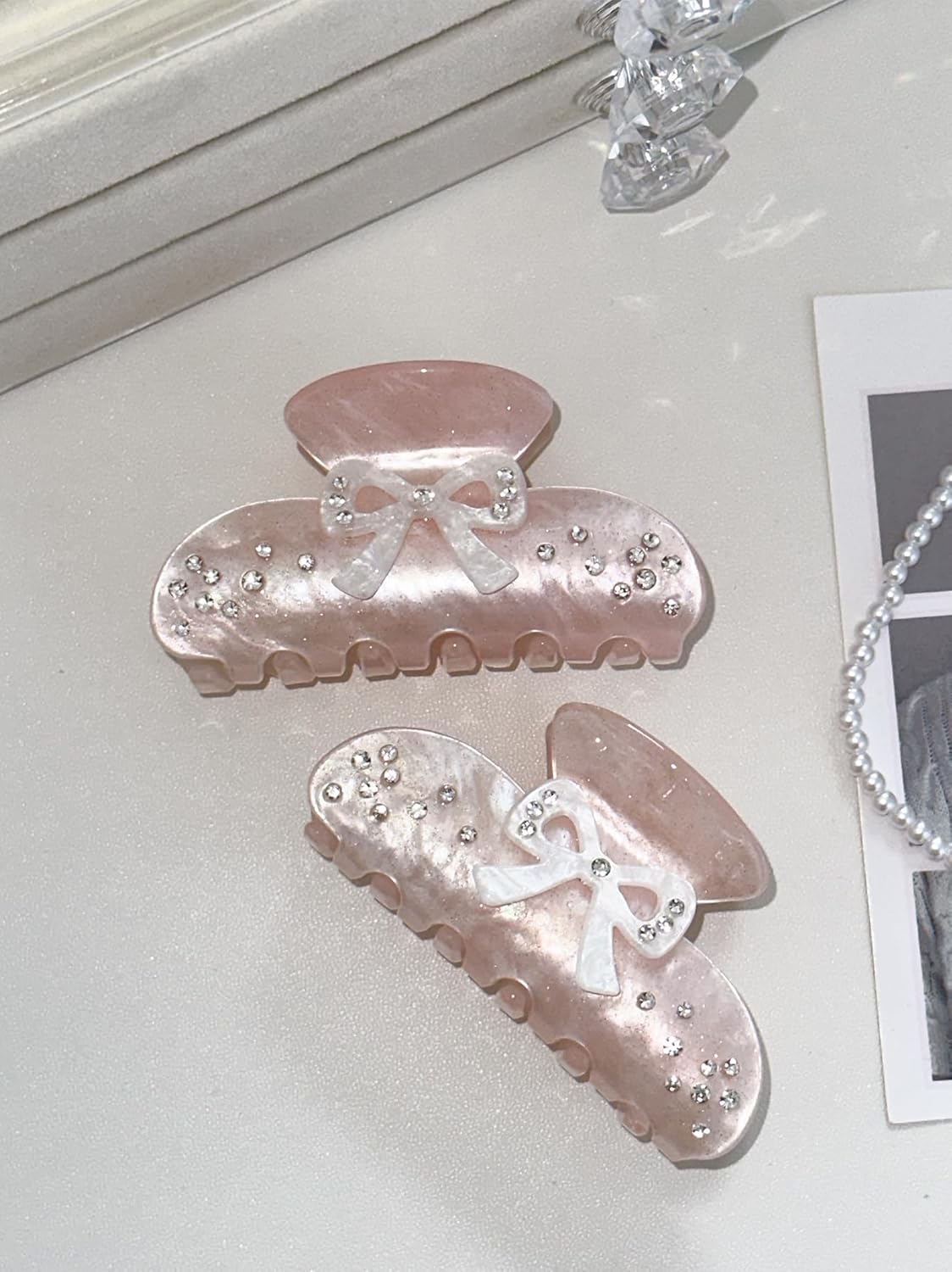 Bow Hair Claw Clips for Women, Non-Slip Sparkling Hair Clamps for Thick Hair, Strong Hold Hair Accessories for Workout Party Everyday Use