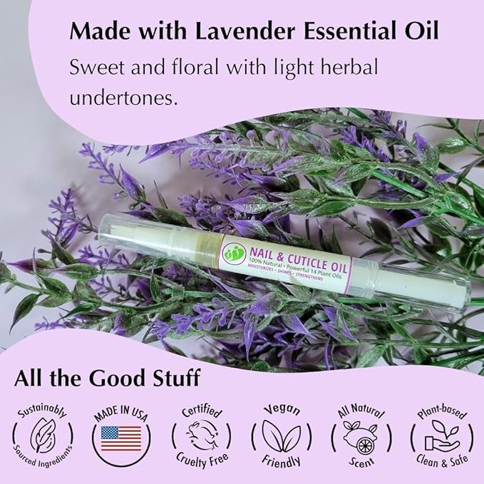 MONA BRANDS Revitalizing Natural Nail Oil Cuticle PEN with 14 Plant oils | Restores & Protects Damaged Cuticles & Nails | Moisturizes, Strengthens, Soothes, Shines (4-PK LAVENDER (2.5 mL each))