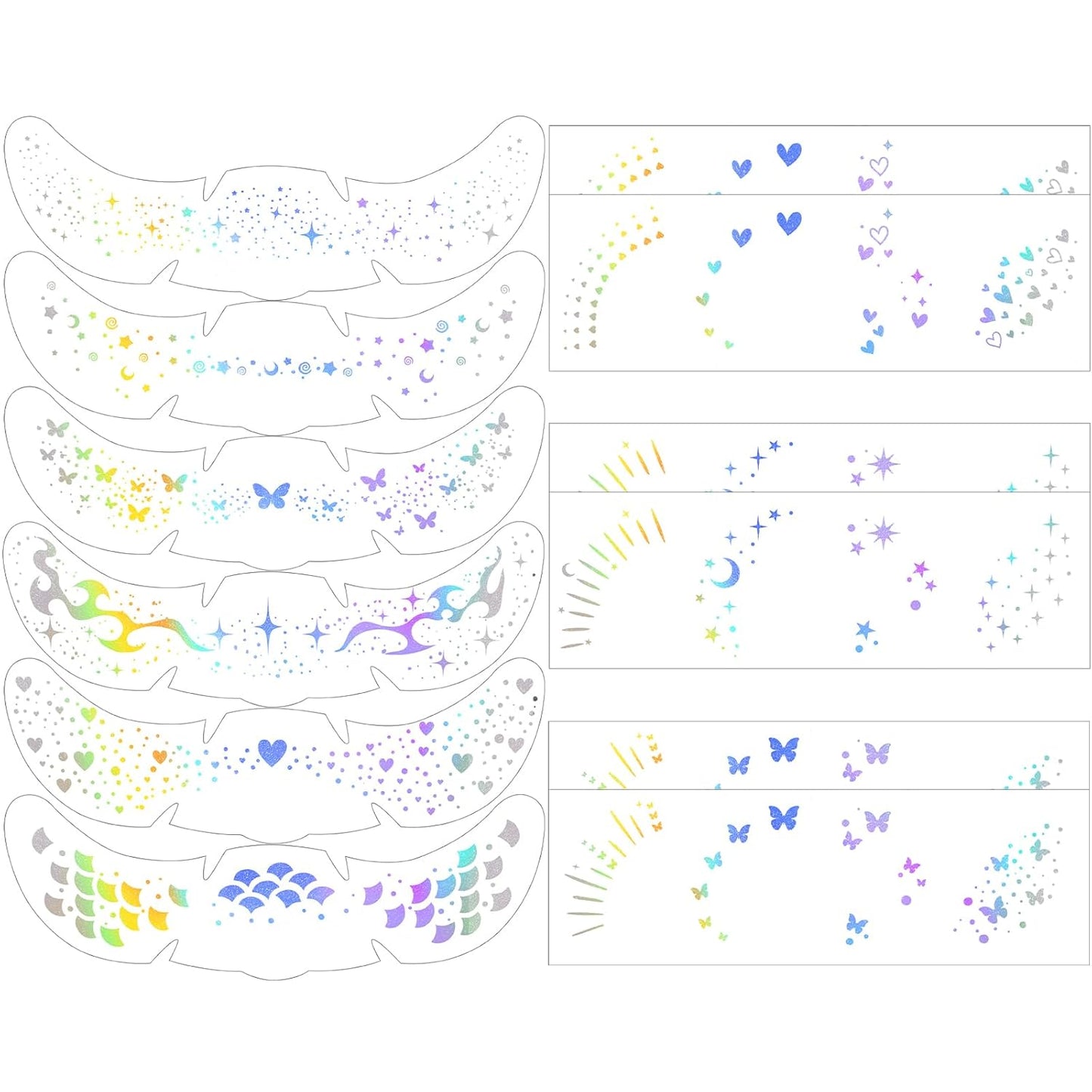 HyperFun 12Pcs Face Glitter Freckles, Face Glitter Fake Freckles Sticker, Holographic Multichrome Waterproof Sparkle Freckles Makeup Patches for Women Rave Festival Accessories Concerts Party Prom