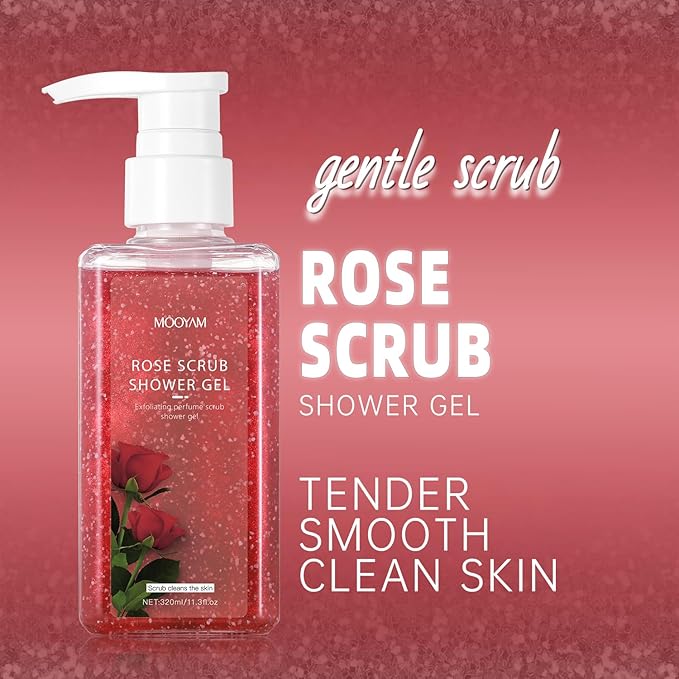2-in-1 Body Wash & Body Scrub Rose (11.3fl.oz), Gentle Exfoliating Scrub for Deep Cleansing, Effective on Acne & Dead Skin, Brighten & Moisturize Skin Polishes
