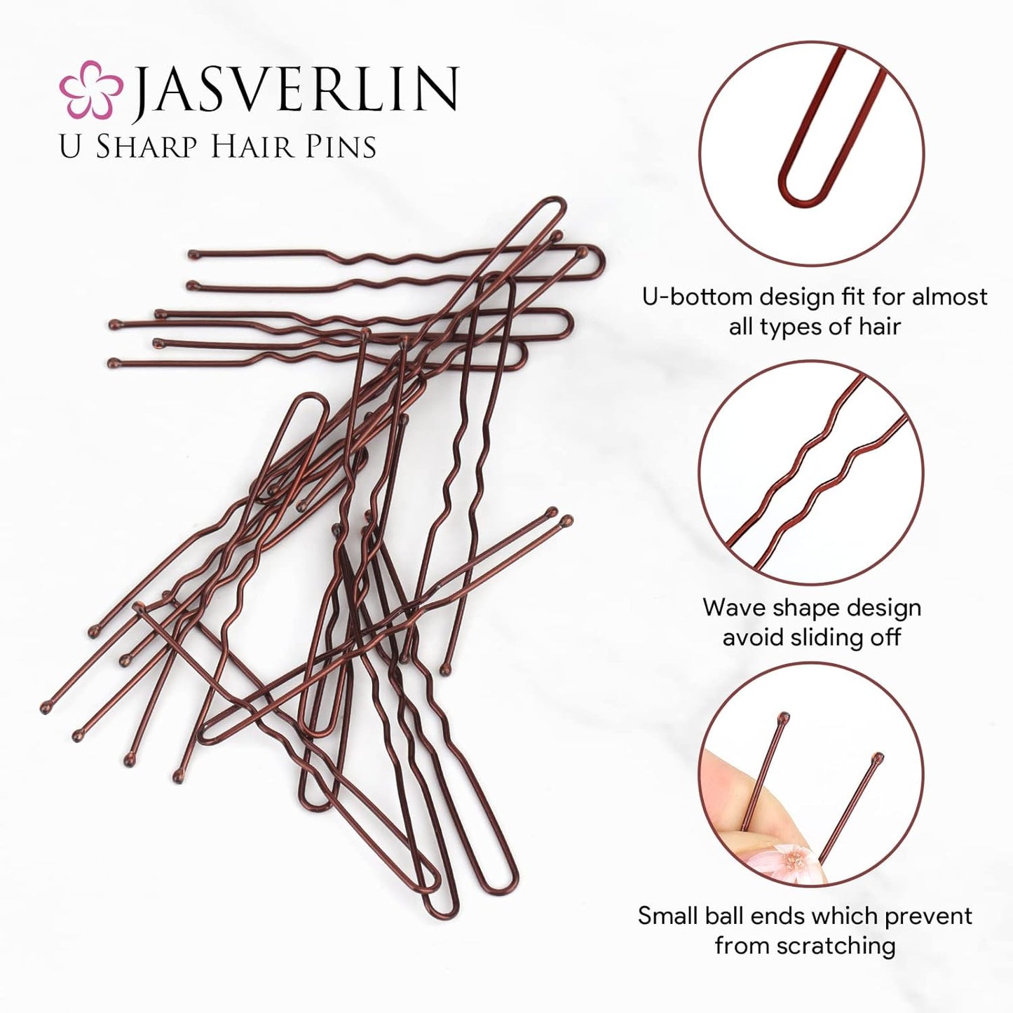 U Shaped Bobby Pins Hair Brown, Bun Hair Pins for Women Styling Long Large Metal Updo Ballet Dance Accessories 2.4 in