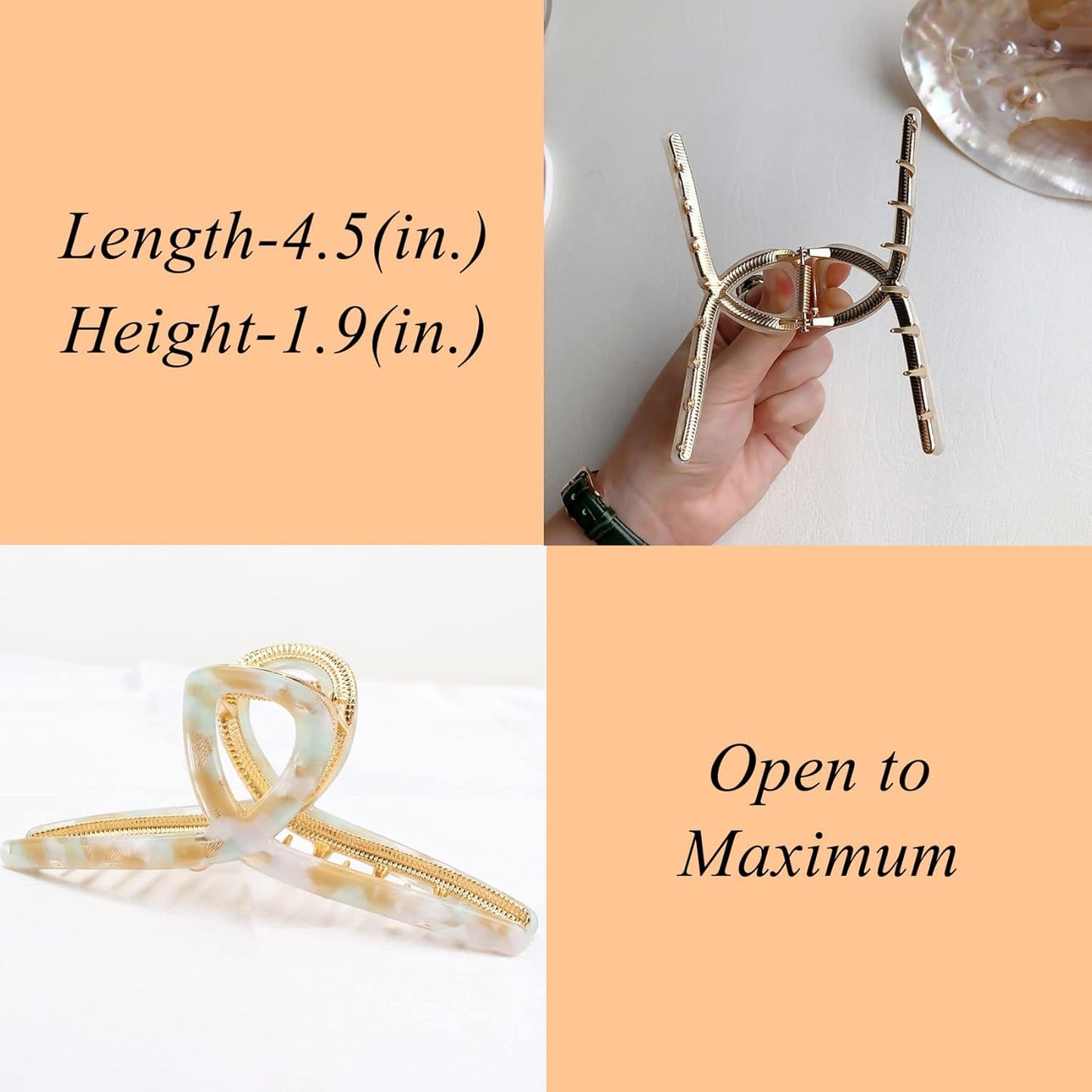 1Pack Large Metal Acetate Hair Claw Clips for Thick Thin Hair Non Slip Big Fashion Hair Clamp for Women Girls Hair Styling Accessories as Gift for Wife Girlfriend (1PC/Box,Green White)