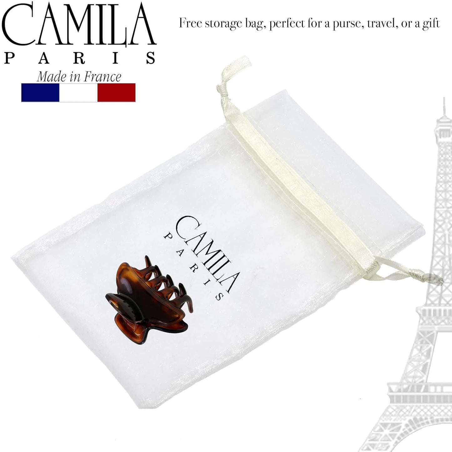 Camila Paris CP3549 French Hair Clip for Women, Small, Tortoise Shell 2.5 Inch Girls Hair Claw Clips Jaw Fashion Durable Styling Hair Accessories for Women, Strong Hold No Slip Grip, Made in France