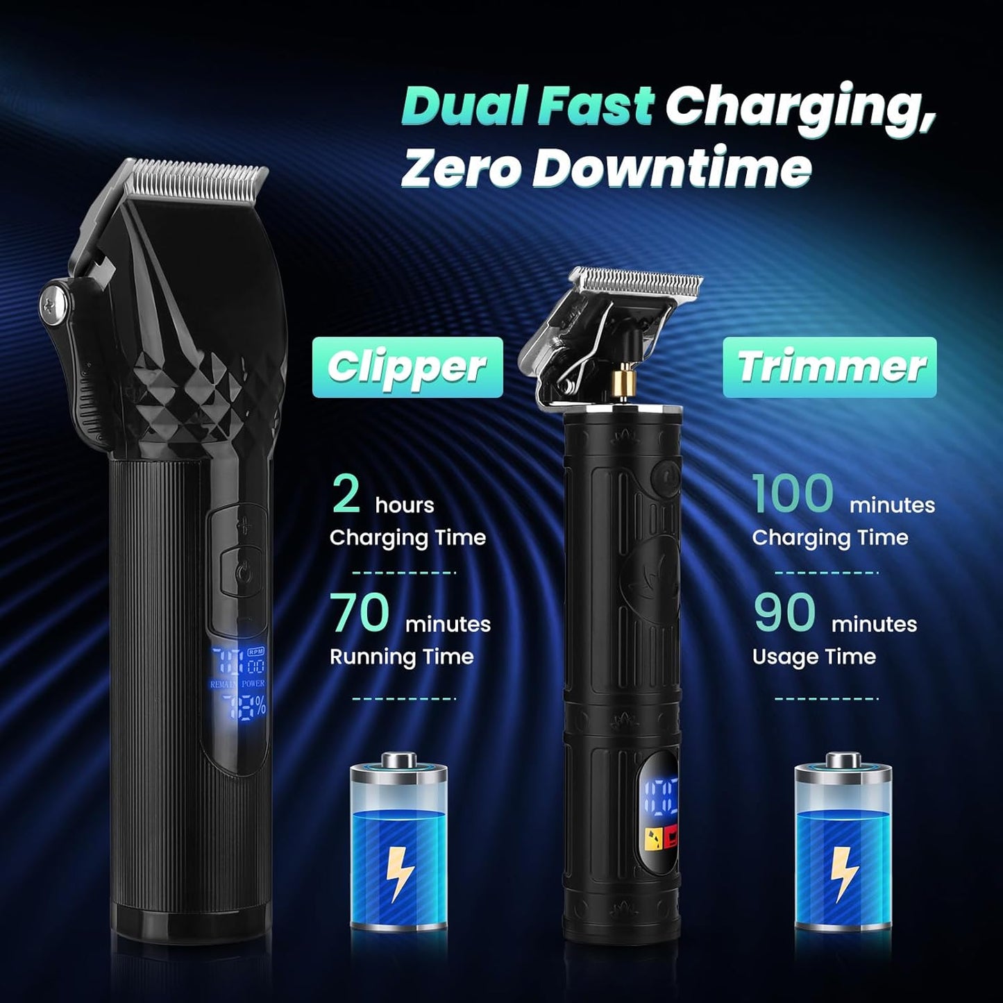 Soonsell Hair Clippers for Men T-Blade Trimmer Set,Man Professional Cordless Barber Clippers Set,Blade Close Cutting Beard Trimmer,LED Display（Black）