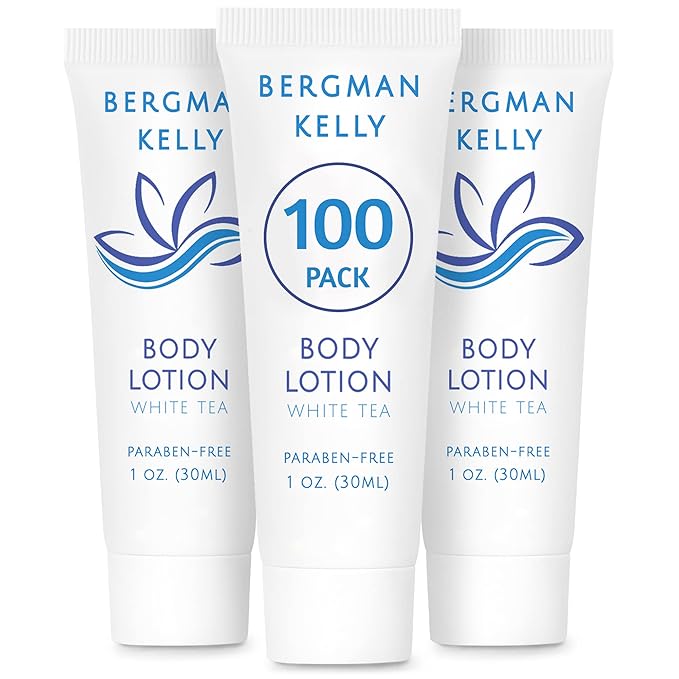 BERGMAN KELLY - Travel Size Lotion - 1 fl oz, 100 PK, White Tea - Delight Your Guests with Invigorating and Refreshing Body Lotion - Quality Mini and Small Size Guest Hotel Toiletries in Bulk