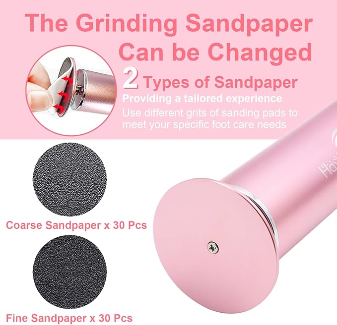 Electric Foot File - Callus Remover for Feet,Professional Pedicure Tool for Dead Skin and Calluses,Adjustable Speed Foot File with 60 Pcs Sandpaper Discs - Pink
