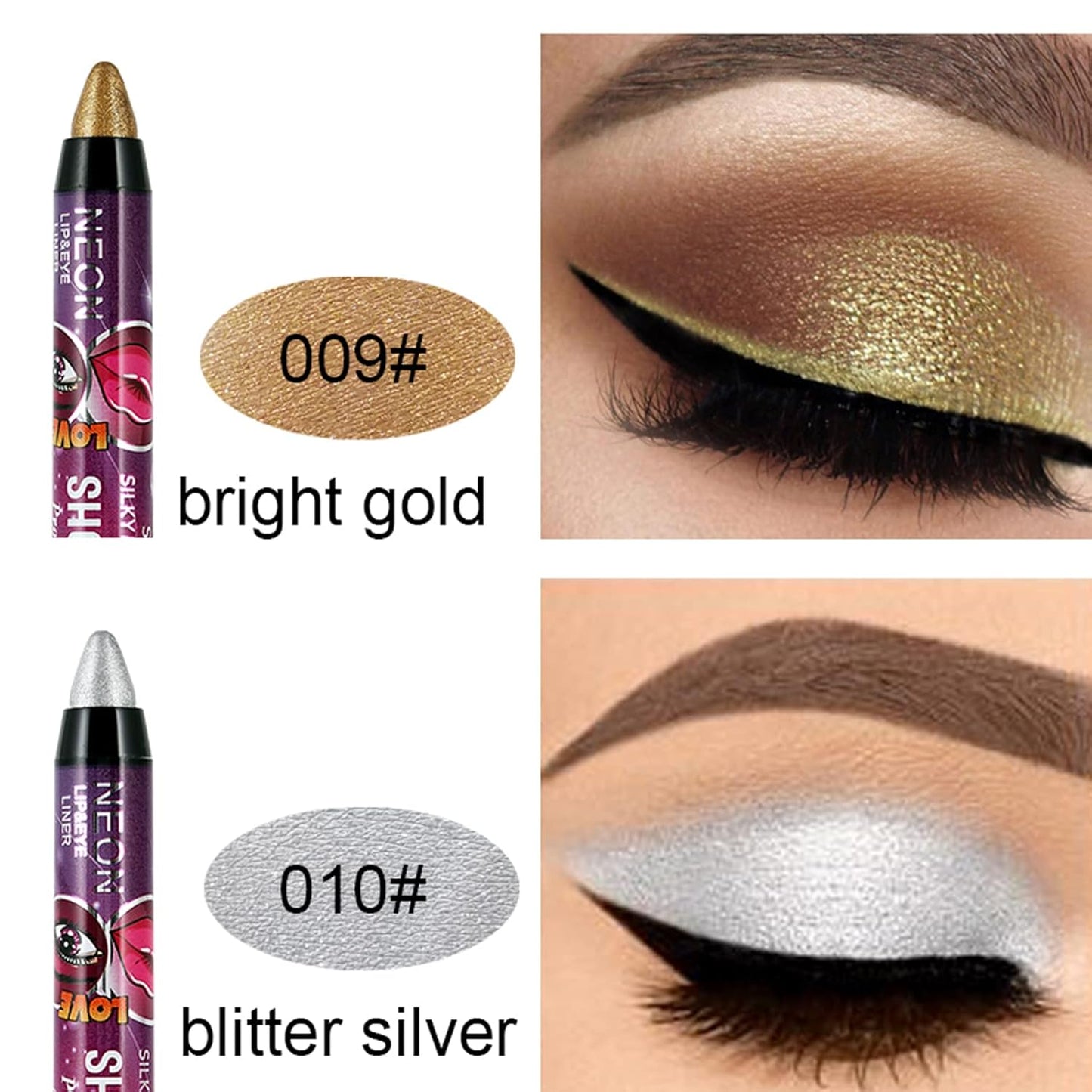 MEICOLY 12 Pcs Eyeshadow Sticks - Cream Smokey Eyeshadow Metallic Shimmer Crayons, Silver Eye Brightener, Pro Waterproof & Long Lasting Shiny Bright Starter Rotating Sticks