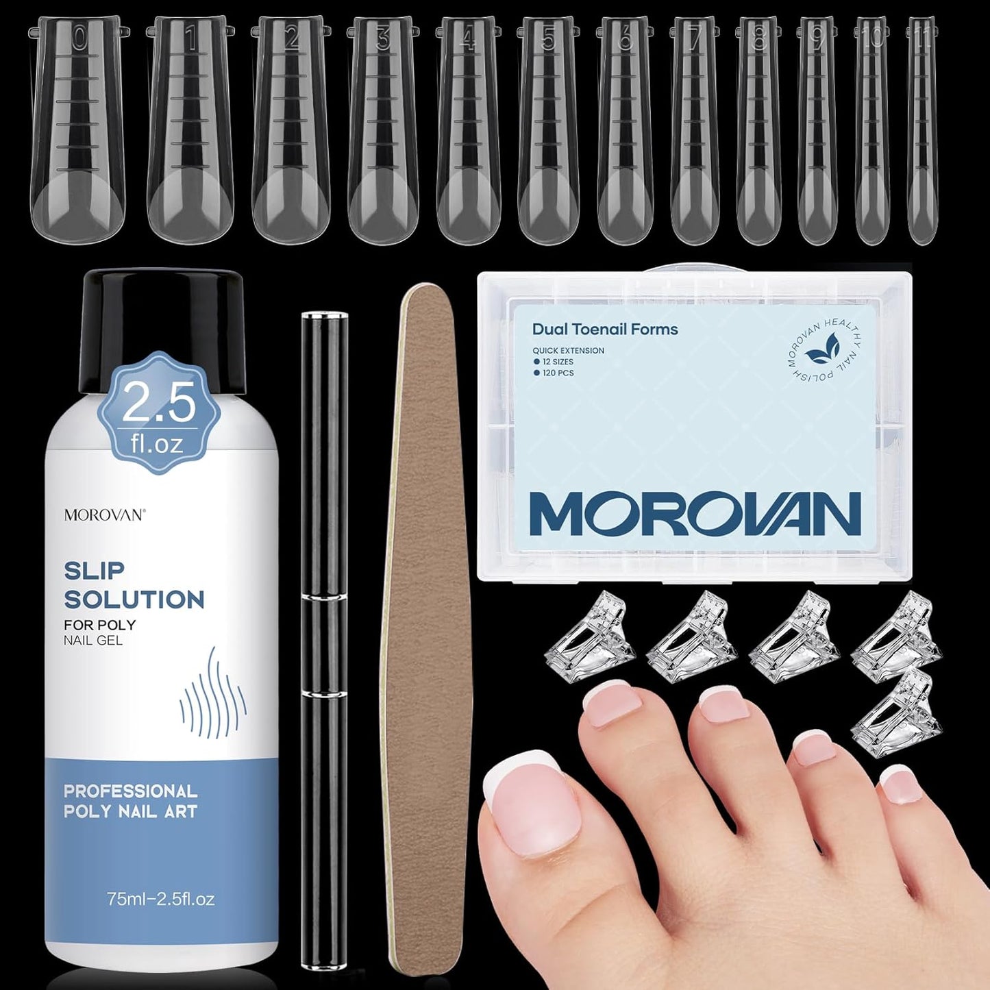 Morovan Nail Polygel Slip Solution: Salon-Grade Slip Liquid & Dual Toenail Forms for Beginner-Friendly Gel Nail Extension & Anti-Stick Application