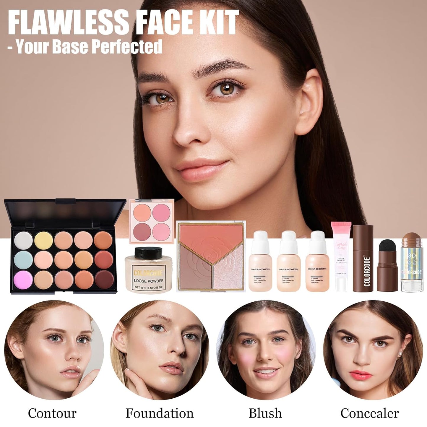Makeup Kit for Women Full Kit, All in One Makeup Set with Eyeshadow Palettes Eyeliner Mascara Powder Foundation Concealer Contour Stick Blush Lip Gloss Brush Set, Biginner-Friendly Makeup Kits (CK03)