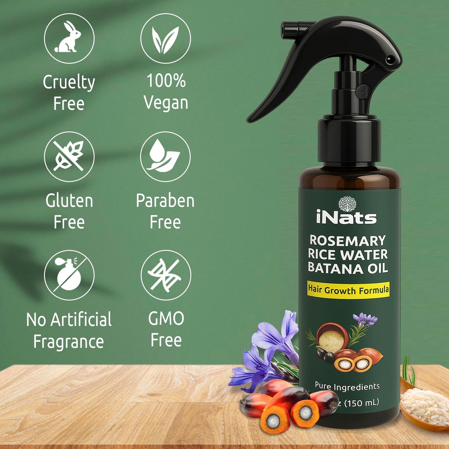 Rosemary Water Spray for Hair Growth w/Rice Water, Biotin, Batana & Peppermint Oil – Non-Sticky Organic Hair Growth Spray to Control Hair fall & Strengthen Strands - For Men & Women – 5 fl oz