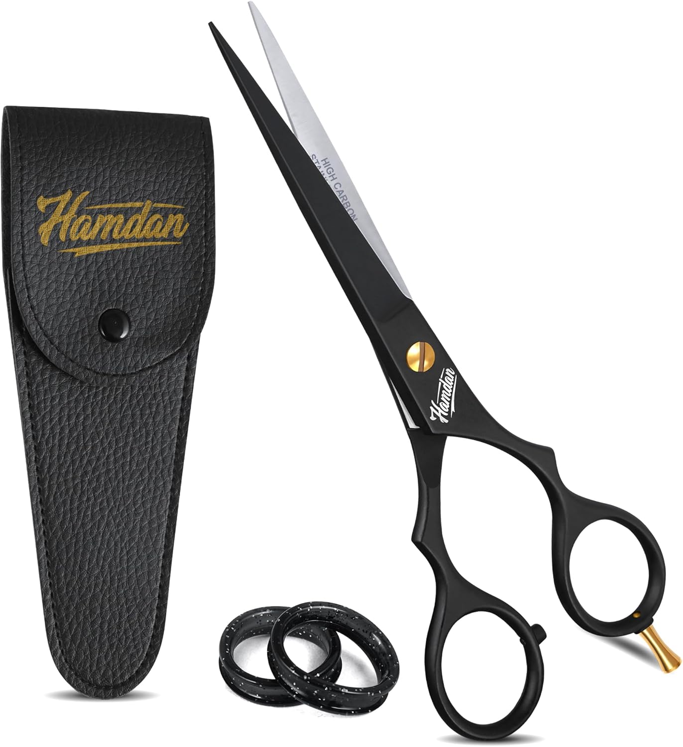 Hamdan 6.5” Matte Black Hair Scissors, Barber Shears for Men, Women & Kids – Ultra-Sharp Professional Hair Cutting Scissors with Pouch, Precision Haircut for Salon & Home - Tijeras De Peluqueria