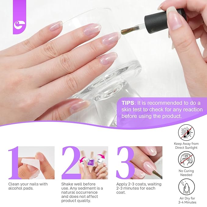 Women Nail Strengthener Protein for Daily: Glittering Pearl Gelike EC 6 in 1 Nail Treatment for Weak and Damaged Nails Everyday - Nail Polish Hardener for Home Salon Travel Spa Gift