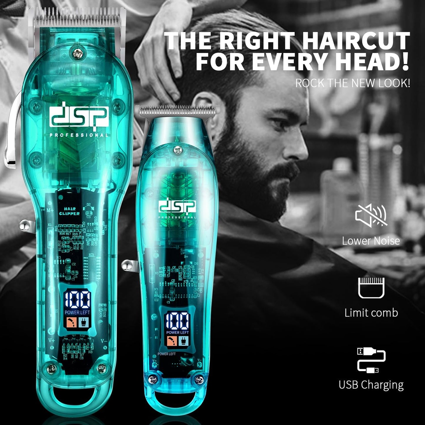 DSP® Hair Clipper, Trimmer Kit for Men Professional Barber Set for Hair and Beard Cutting Zero Gap Beard Trimmer, with LED Display (Blue)