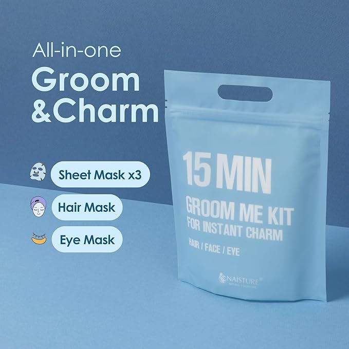 15 Min Pamper Me and Groom Me Kit (12pc): Home Spa Gift set with Korean Face Mask Essentials for Men and Women