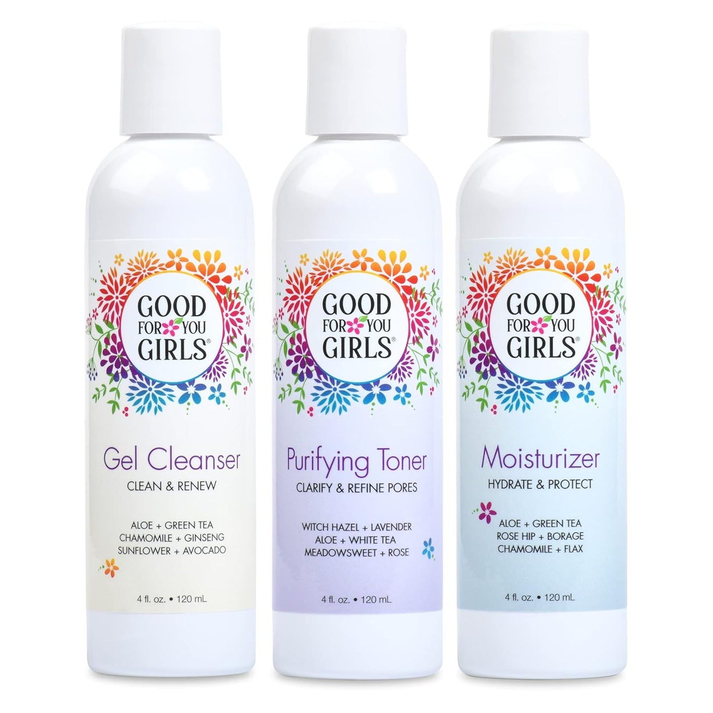 Good For You Girls Three-Step Skincare Gift Set - Cleanser, Toner & Moisturizer for Girls to Teens, Safe, Natural, Plant-Based ingredients. Vegan & Gluten-Free | 3 Piece, 4 oz ea.
