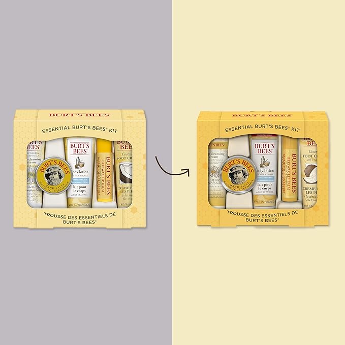 Burt's Bees Mothers Day Gifts Essential Beauty Set, 5 Travel Size - Deep Cleansing Cream, Hand Salve, Body Lotion, Foot Cream and Lip Balm, with 4 Flavored Lip Balms