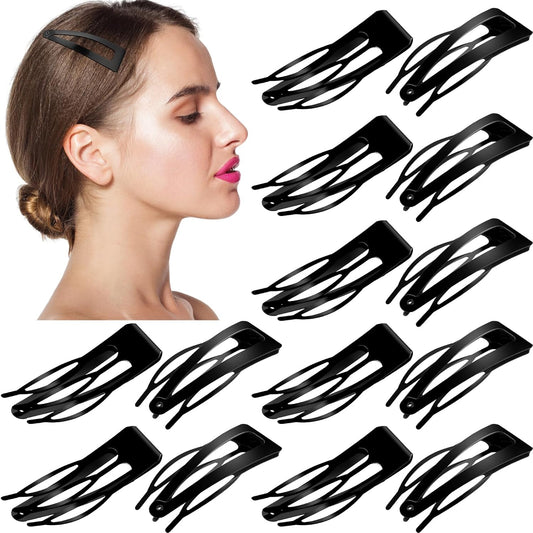 Chinco 24 Pcs Double Grip Hair Clips Metal Snap Clips Women Barrettes for Hair Making, Salon Supplies(Black,2.8 Inch)