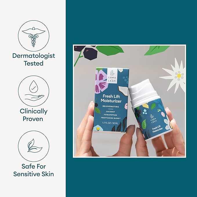 LUMA & LEAF Fresh Lift Facial Moisturizer, 1.7 FL Oz – Anti Aging Face Cream with Hyaluronic Acid & Tetrapeptide, Collagen Booster to Firm, Smooth Wrinkles & Hydrate Sensitive Skin