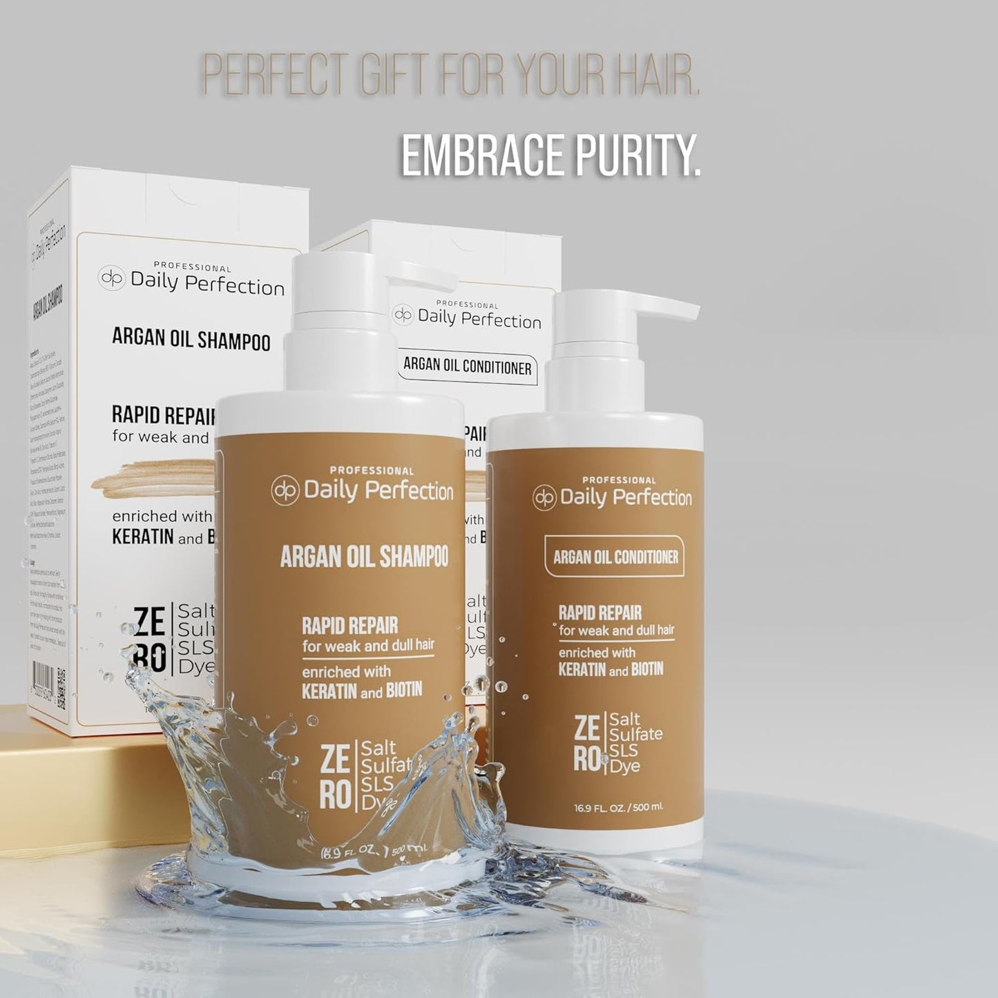 (dp) Argan Oil Shampoo & Conditioner – Repair & Protect Damaged Hair – Clean + Salon-Grade Formula with Biotin & Keratin