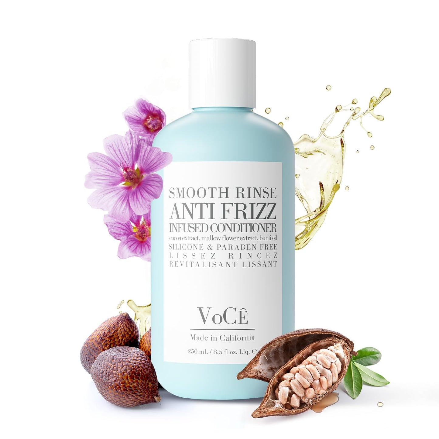 VoCÊ Haircare Natural Smooth Conditioner - Rinse | Anti-Frizz, Curl Defining, Shine Enhancing, Non-Toxic, Cruelty-Free, Vegan with Olive Fruit Oil, Swertia Japonica, and Coconut (8.5 oz | 250 ml)