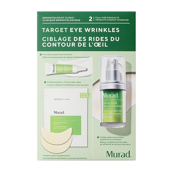 Murad Target Eye Wrinkles (3 Piece Value Set) - Retinol Eye Serum, Targeted Wrinkle Corrector, Retinol Eye Mask - Improves Undereye Puffiness Dark Circles and Reduces the Appearance of Fine Lines