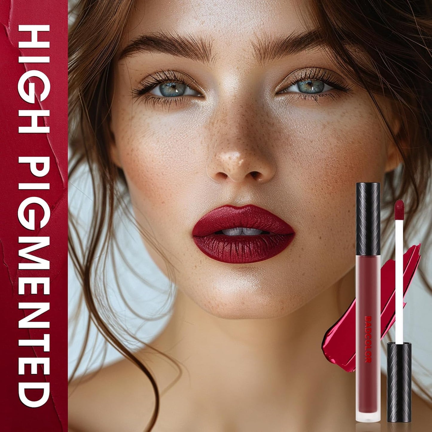 3 Colors Red Matte Liquid Lipstick Set, Burgundy Ruby Red Lip Gloss for Women, Vampy Halloween Makeup, High Impact Long Lasting Lip Stain, Nonstick Cup Smudge Proof & Waterproof Velvet Lip Tint
