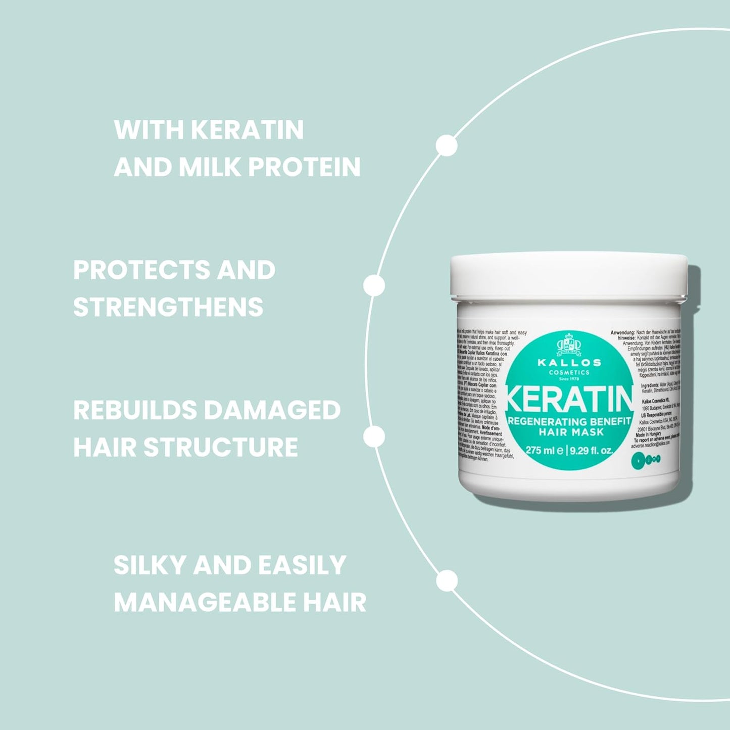 Kallos KJMN Keratin Regenerating Hair Mask with keratin and milk protein for dry, damaged and chemically treated hair 275 ml - 9,29 Fl Oz