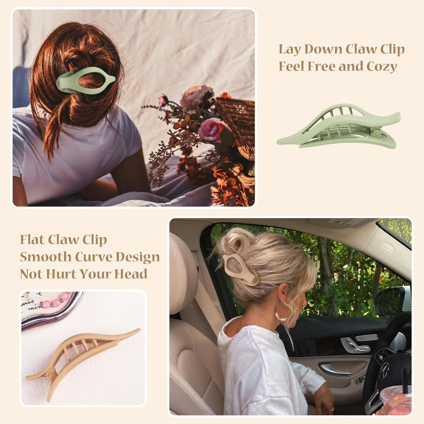 Flat Hair Clip 6 pcs Lay Down Claw Clips Hair Accessories for Women -Colorful