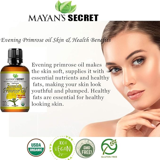 Mayan's Secret Pure Carrier and Essential oils for Skin Care, Hair, Body Moisturizer for Face-Anti Aging Skin Care (Evening Primrose Oil Organic, 4oz)