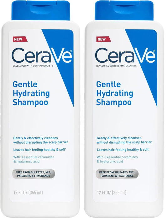 CeraVe Gentle Hydrating Shampoo, With Ceramides, Niacinamide & Hyaluronic Acid For Soft, Healthy Looking Hair & Scalp, Sulfate Free & Color Safe Shampoo, For All Hair Types, 12 Oz (Pack of 2)