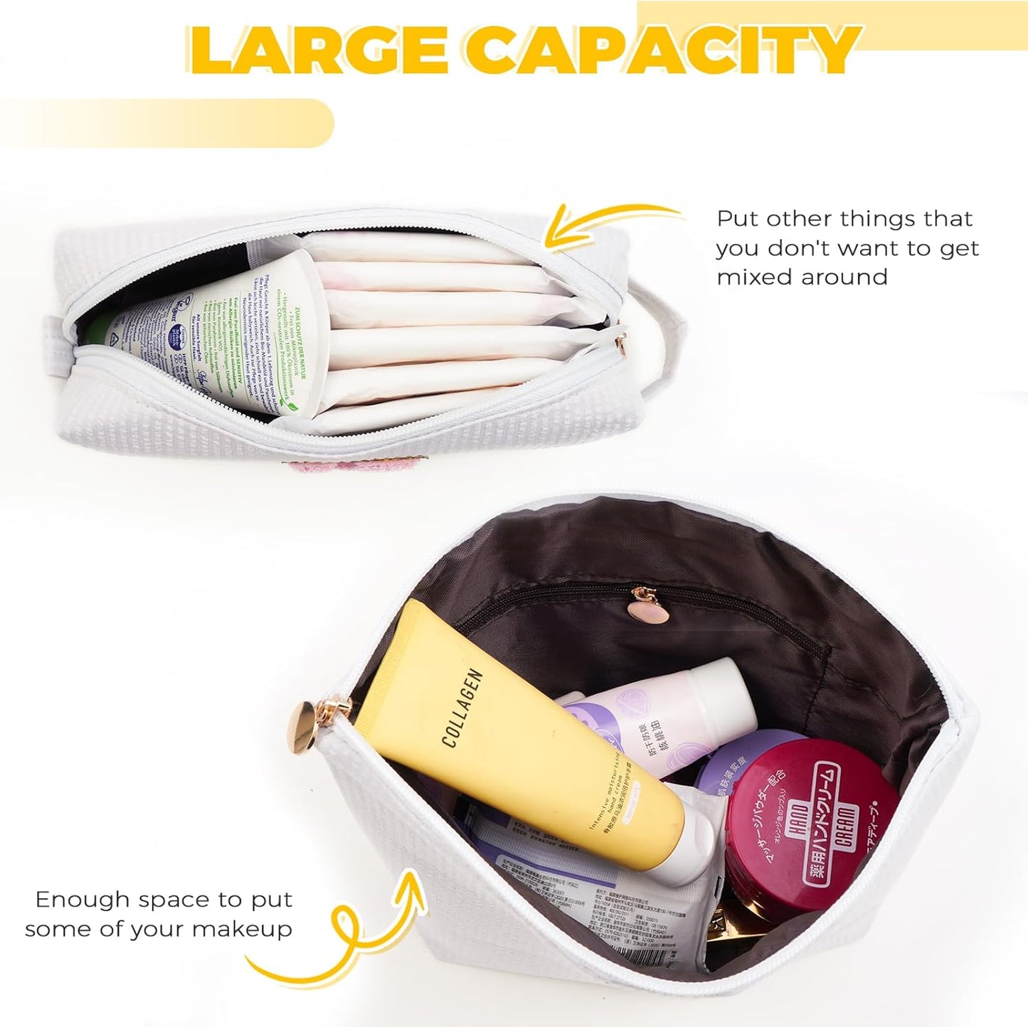 Monogrammed Gifts for Women - Cosmetic Bag for Teen,Initial Cute Makeup Bag Set for Women,Trendy Pouch for Niece Sister Friend Female Her,Birthday Gifts for Daughter - White,L