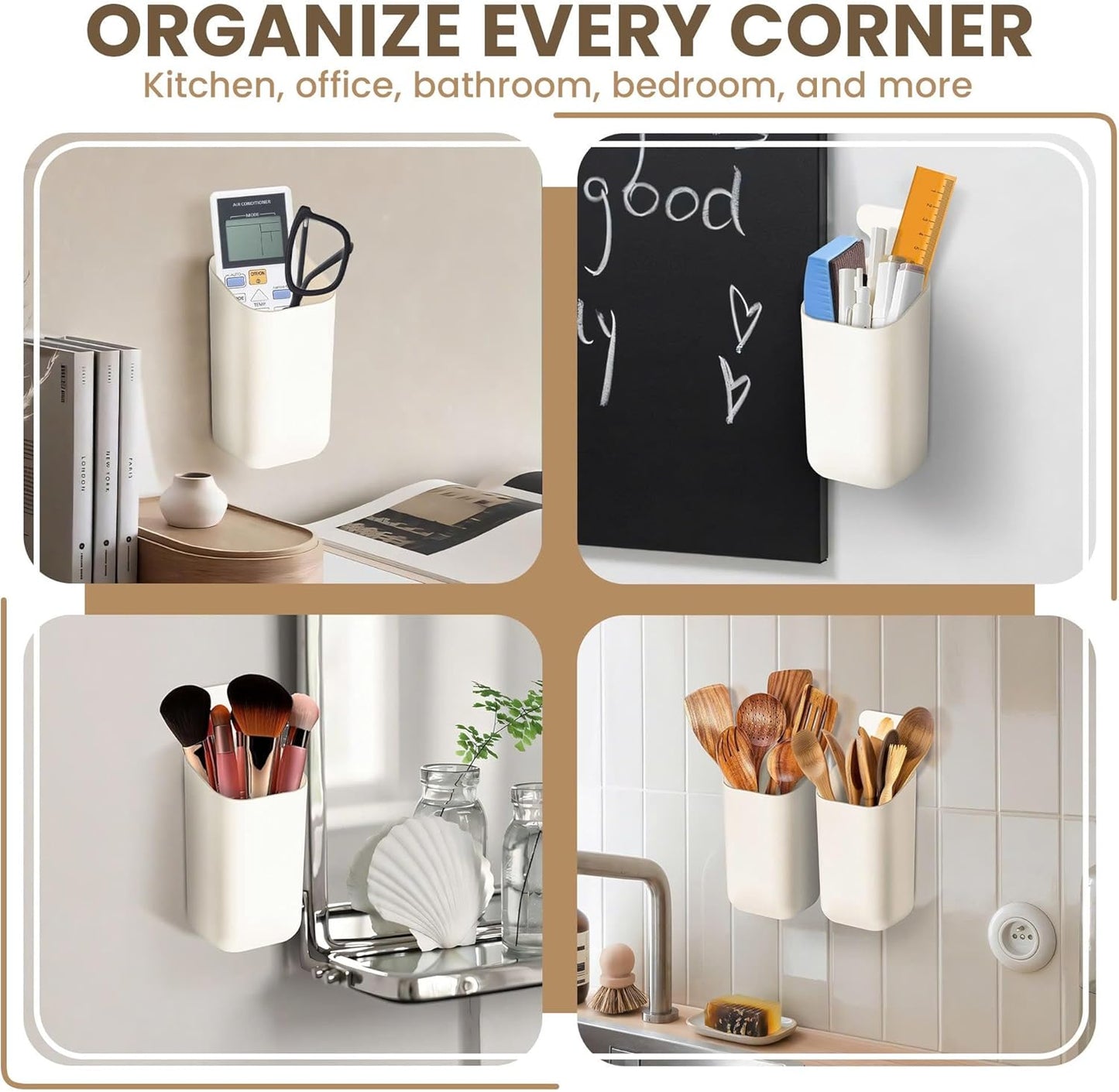 Pack 2 Magnetic Wall Mount Holder, Magnetic basket for fridge, Remote control holder, Straw organizer for cabinet door,Magnetic basket for whiteboard,Magnetic Marker Holder,School Locker Accessories