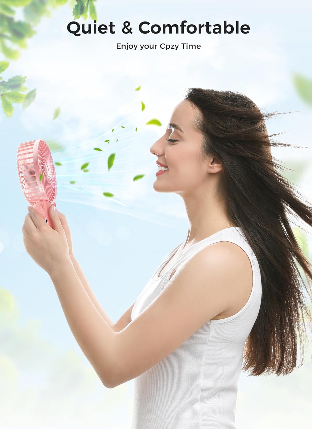 JZCreater Mini Handheld Fan, Portable Rechargeable Fans, Quiet 4 Speed, 2in1 Battery Operated USB Desk Fan, Small Folding Stand Electric Fan for Travel Outdoor Home Office Makeup, Gift for Women