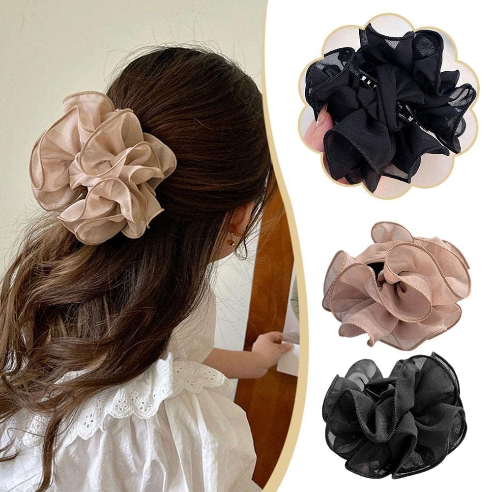 Black Chiffon Claw Clip Hair Bow Large Size Black Fabric Ribbon Flower Rose For Women Clamps Accessories Clips Jaw Claw,Clips and Barrettes,Hair Accessories Hair Clips (Large Size)