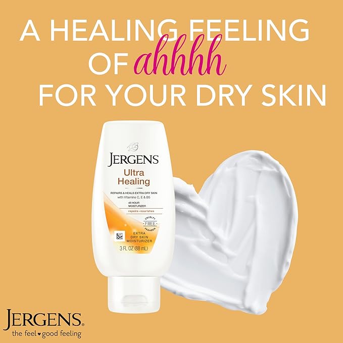 Jergens Ultra Healing Dry Skin Lotion, Hand and Body Moisturizer for Quick Absorption into Extra Dry Skin with Hydralucence Blend, Vitamins C, E and B5, White, 3 oz, Pack of 3