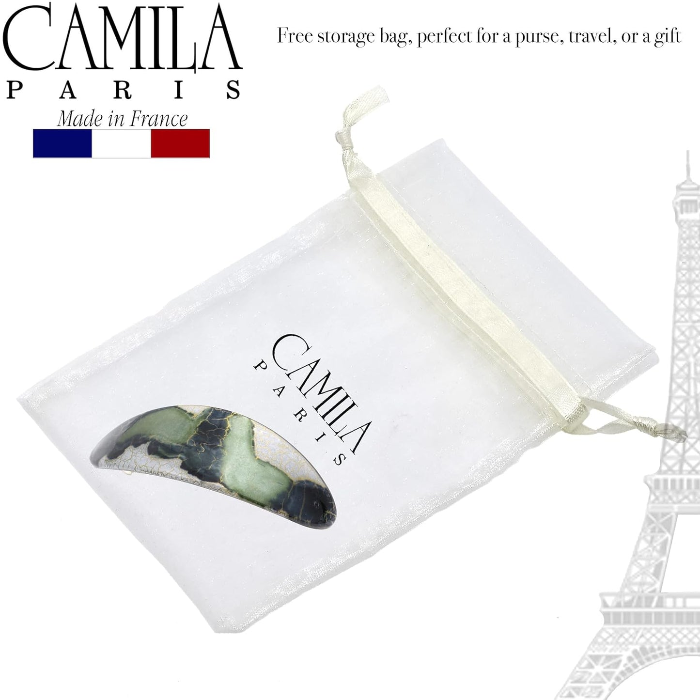 Camila Paris CP3325 French Hair Barrette Oval For Thick Curly Wavy Long Hair, Strong Hold Grip Hair Clips for Women, No Slip Rubberized Metal Clasp, Styling Girls Hair Accessories, Made in France