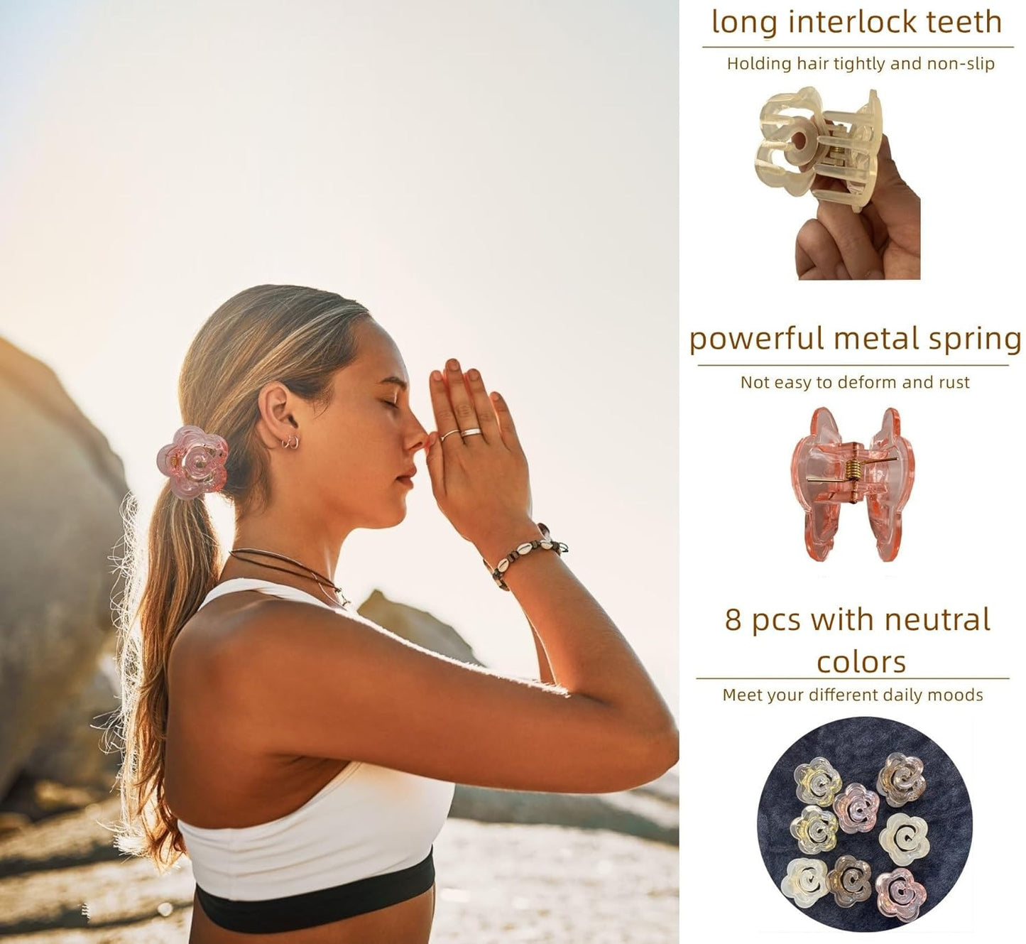 MARY LAVENDER Hair Clip Medium Claw Clips Flower-Shaped for Women and Girls, Non Slip Strong Hold Hair Clips for Thick Hair Medium Hair Thin Hair 8 pcs