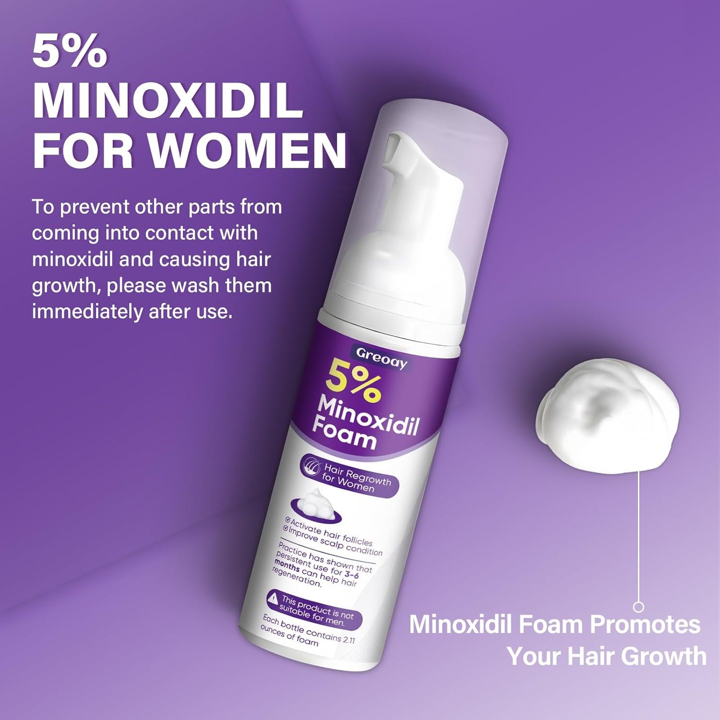 5% Minoxidil Foam for Women Hair Growth Foam Suitable for Hair Thinning Receding Hairline and Hair Loss to Hair Regrowth Get Thicker Fuller Hair 3 Bottles 2.11 Ounces Each