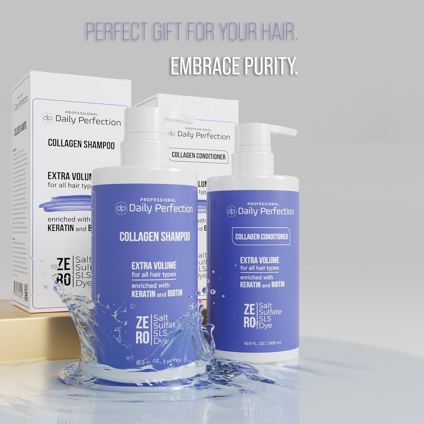 (dp) Collagen Shampoo & Conditioner – Boost Volume and Strength for Flat Hair – Clean + Salon-Grade Formula with Biotin & Keratin