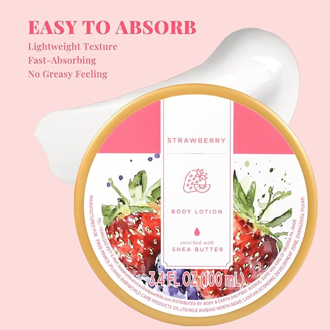 Princess Belle Strawberry Body Lotion, Travel Size Body Lotion for Women and Men Dry Skin, Deep Moisturizing and Hydrating with Natural Shea Butter, Smell Good, 100ml(3.4floz)