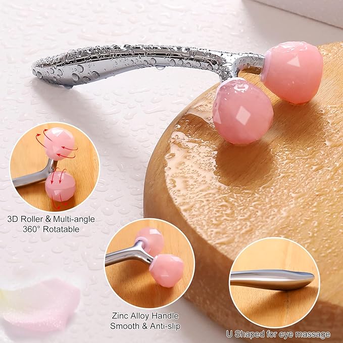 Face Roller for Wrinkles and Lifting, 3D Pure Jade Roller Diamond-Shaped for Women Men Skin Care Guasha Scraping Facial Massager Tool for Jawline V- Shape & Puffy Eyes & Lymphatic Drainage