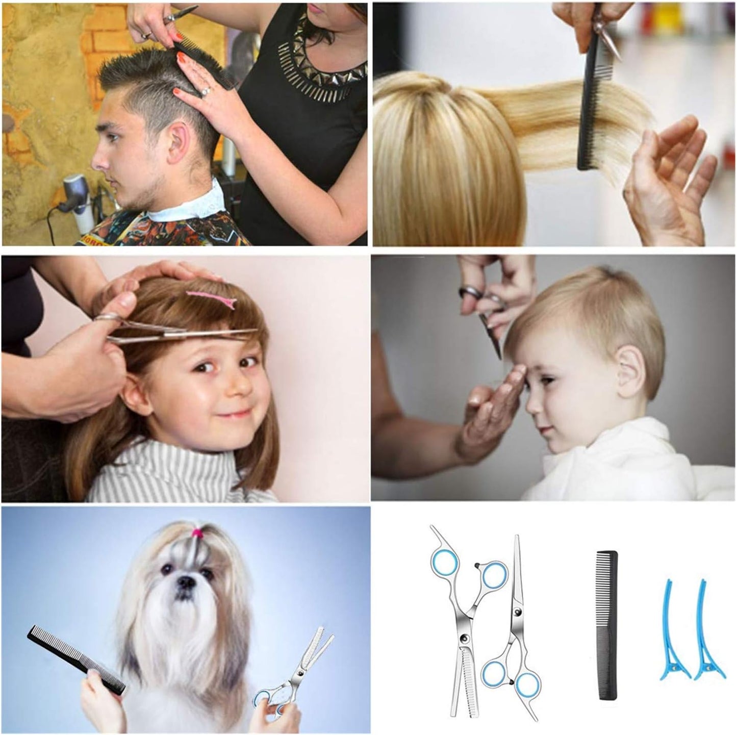 Professional Hair Cutting Scissors Shears Barber Thinning Set Kit- Family Hair Cutting,Barber Hair Cutting Tool Thinning texturizing/Blue 6"