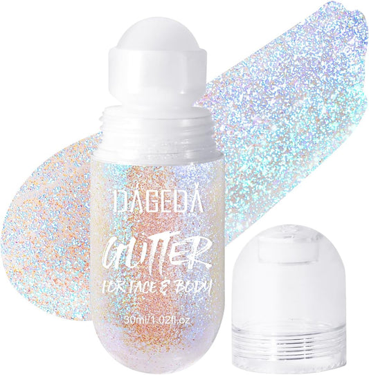 DAGEDA Body Glitter Gel, Roll-on Face Glitter for Mermaid Makeup Festival Rave Accessories, Holographic Hair Glitter Gel,Body Shimmer Halloween Makeup for Rave Party(Fantasy)