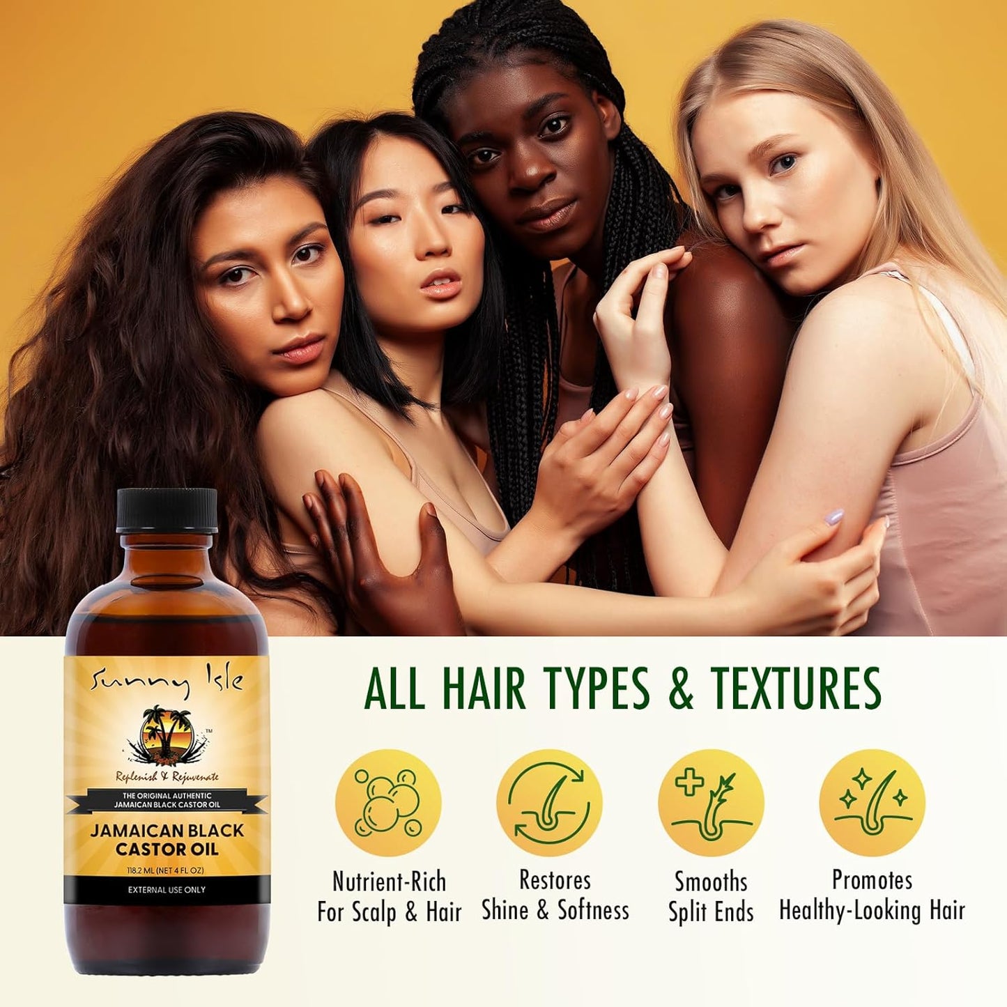 Sunny Isle Jamaican Black Castor Oil 4oz | 100% Natural for Hair, Scalp and Skin Care